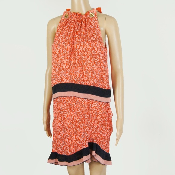 DEREK LAM 10 CROSBY Red Floral Sleeveless Silk Layered Dress - Picture 1 of 5
